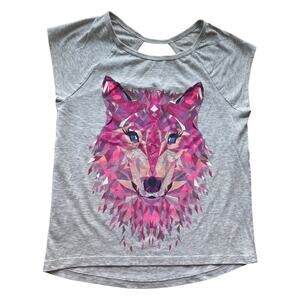 Gymboree Gymgo girls shirt medium M 7 8 gray pink wolf graphic tee 17 GY SM3